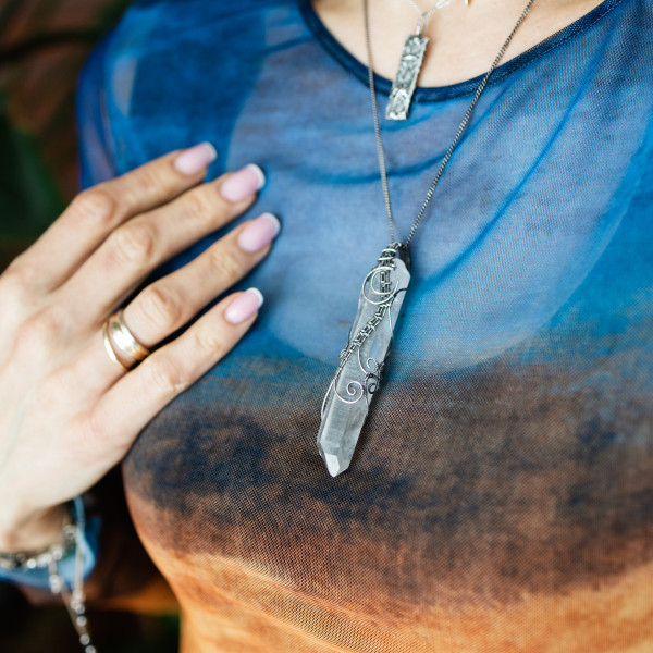 Srebrny naszyjnik z Lemurianem- większy